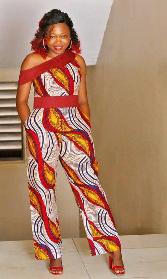 Alexandrine Off-Shoulder African Prints Jumpsuit
