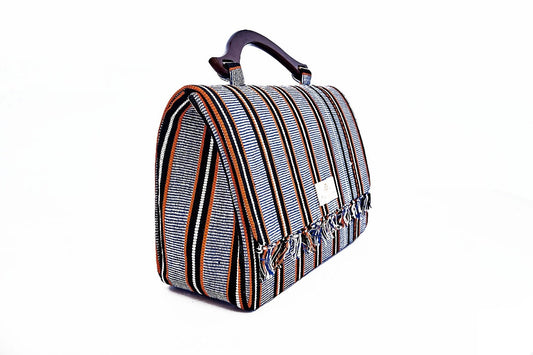 Furaha Wood-handle Woven Cotton Handbag
