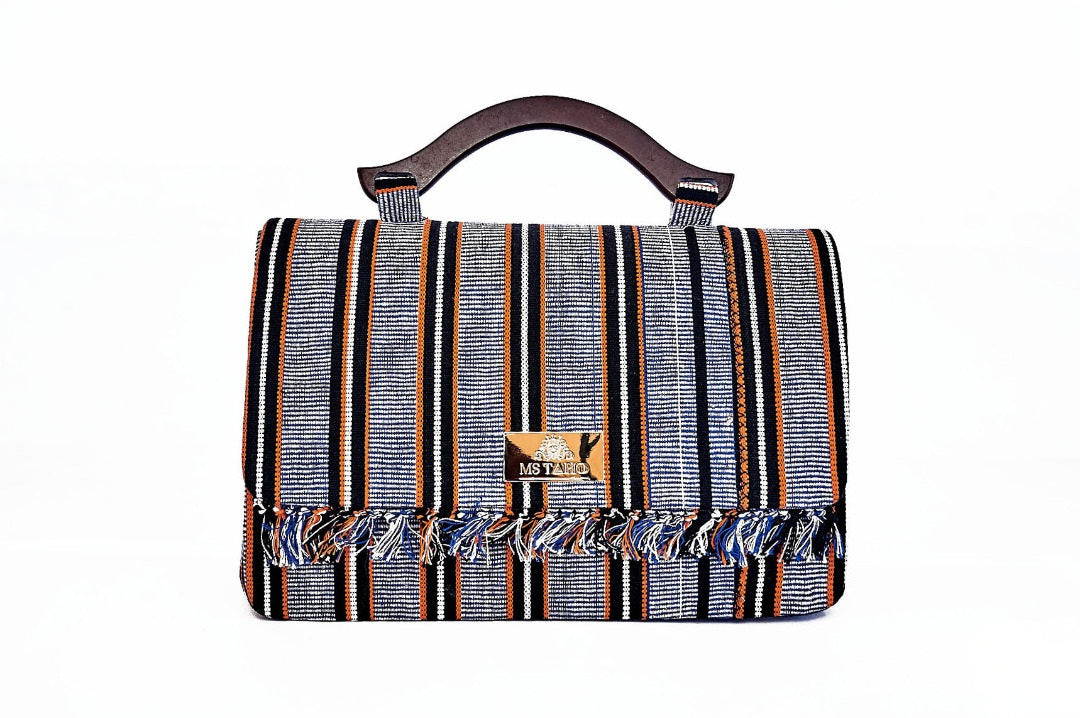 Furaha Wood-handle Woven Cotton Handbag